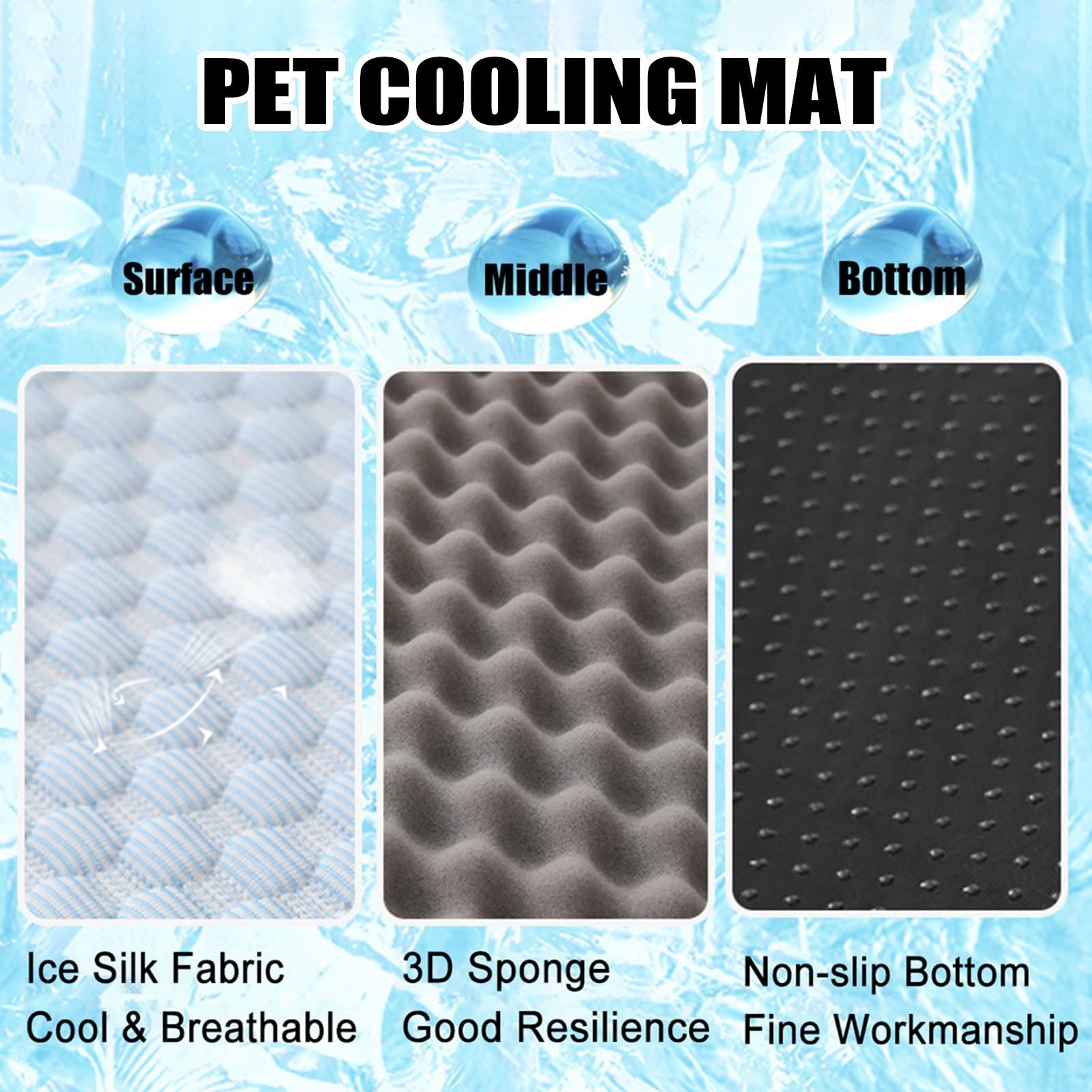 Alfombrilla de refrigeración para perros y gatos, lavable, almohadilla de seda de hielo, antideslizante, cómoda, manta de refrigeración para mascotas de verano (gris, 150 x 100 cm)
