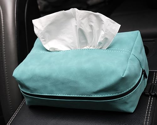 Miniatura 3 de JEYODA Soporte para pañuelos de coche para 120 pañuelos estándar para asiento de vehículo extra grande de gamuza cubierta servilleta (azul)