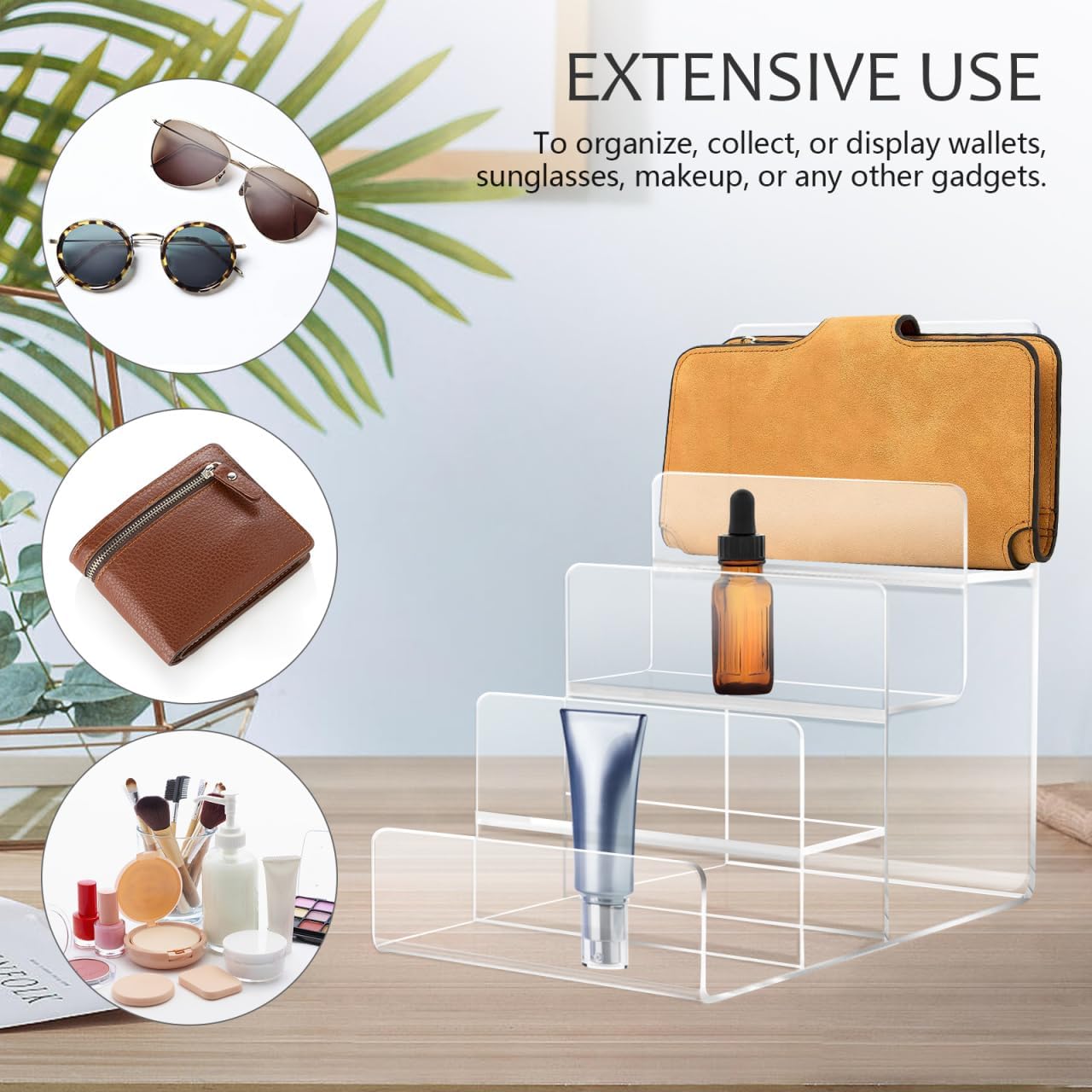 DOITOOL 4-Tier Wallet Display Stand Acrylic Purse Organizer Handbag Purse Stands Jewelry Riser Acrylic Display Shelf for Perfume Jewelry Sunglasses Handbag