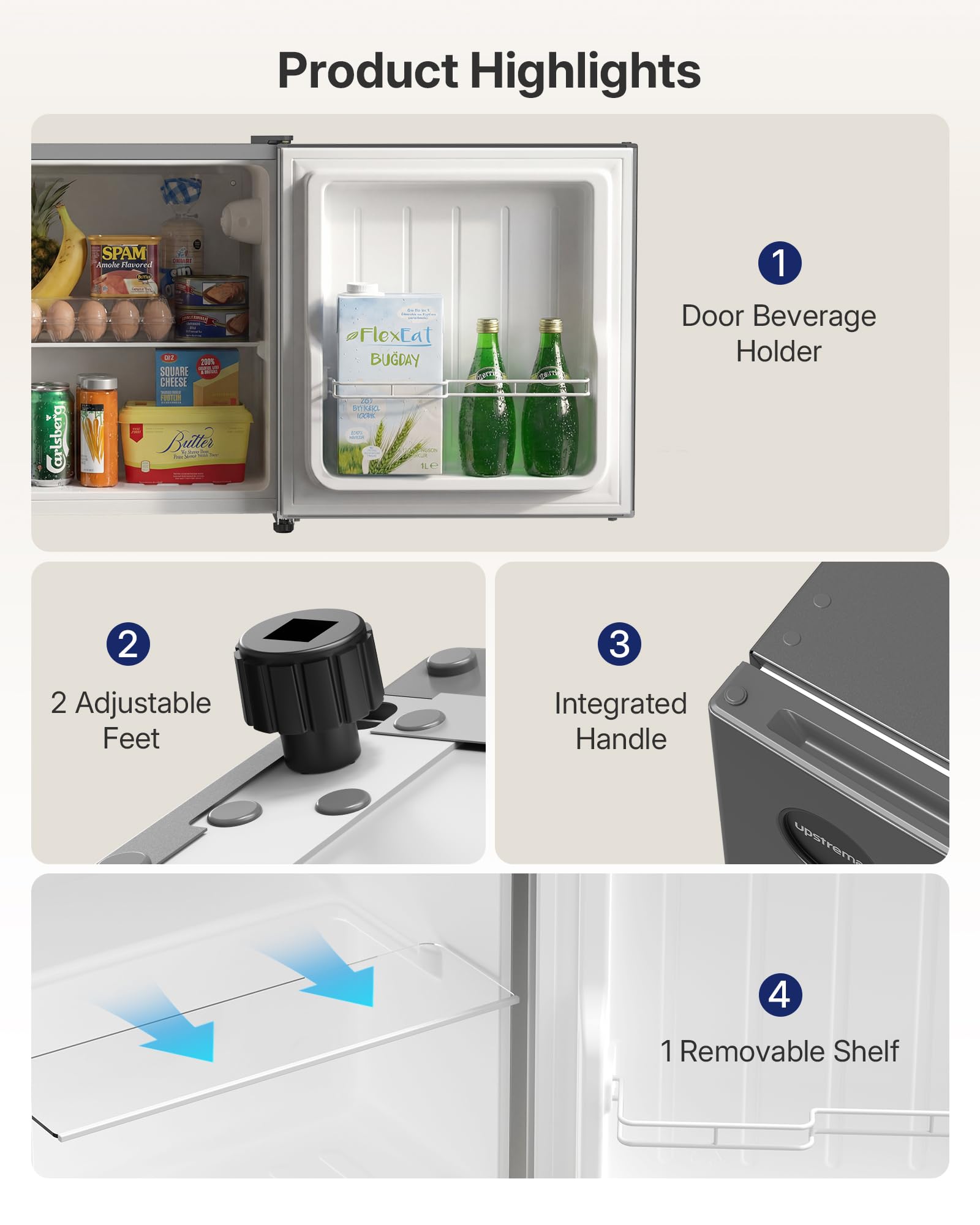 Upstreman 1.5 Cu.Ft All-Refrigerator Mini Fridge, Single Door Small Refrigerator, Dorm Fridge With 7 Adjustable Thermostat, Compact Refrigerator For Office, Bedroom Or Dorm, Gray-Cr16 on Fridge.com - View 5