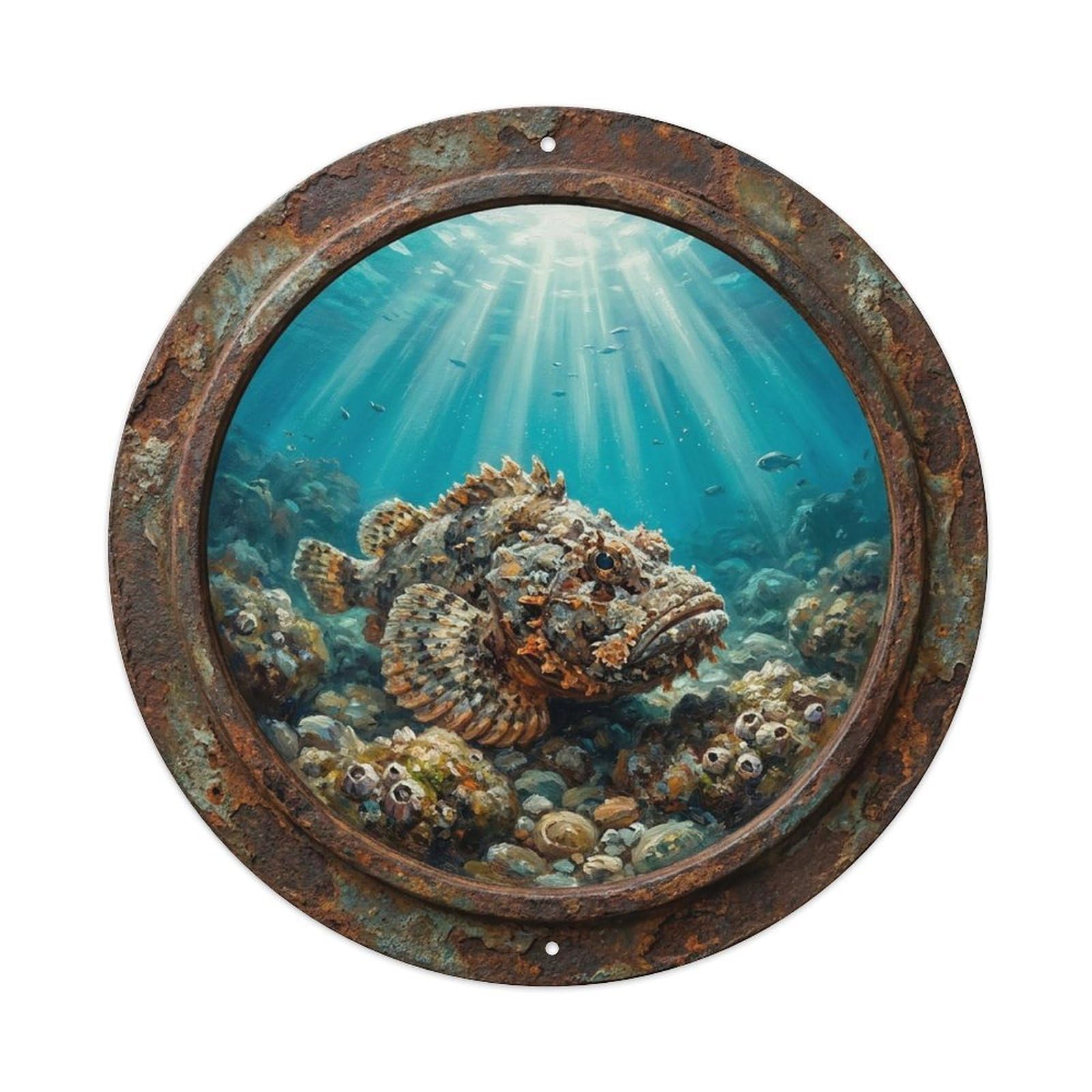 Vintage Porthole Stonefish Hidden Ship Window Under Deep Metal Tin Sign