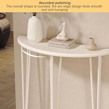 Half Moon Console Table Wood White Slim Entryway Table Slim Entryway Table Skinny Entry with Metal Frame Semi Circle Accent Table for Living Room Hallway Entrance(Gold,60x25x80CM)