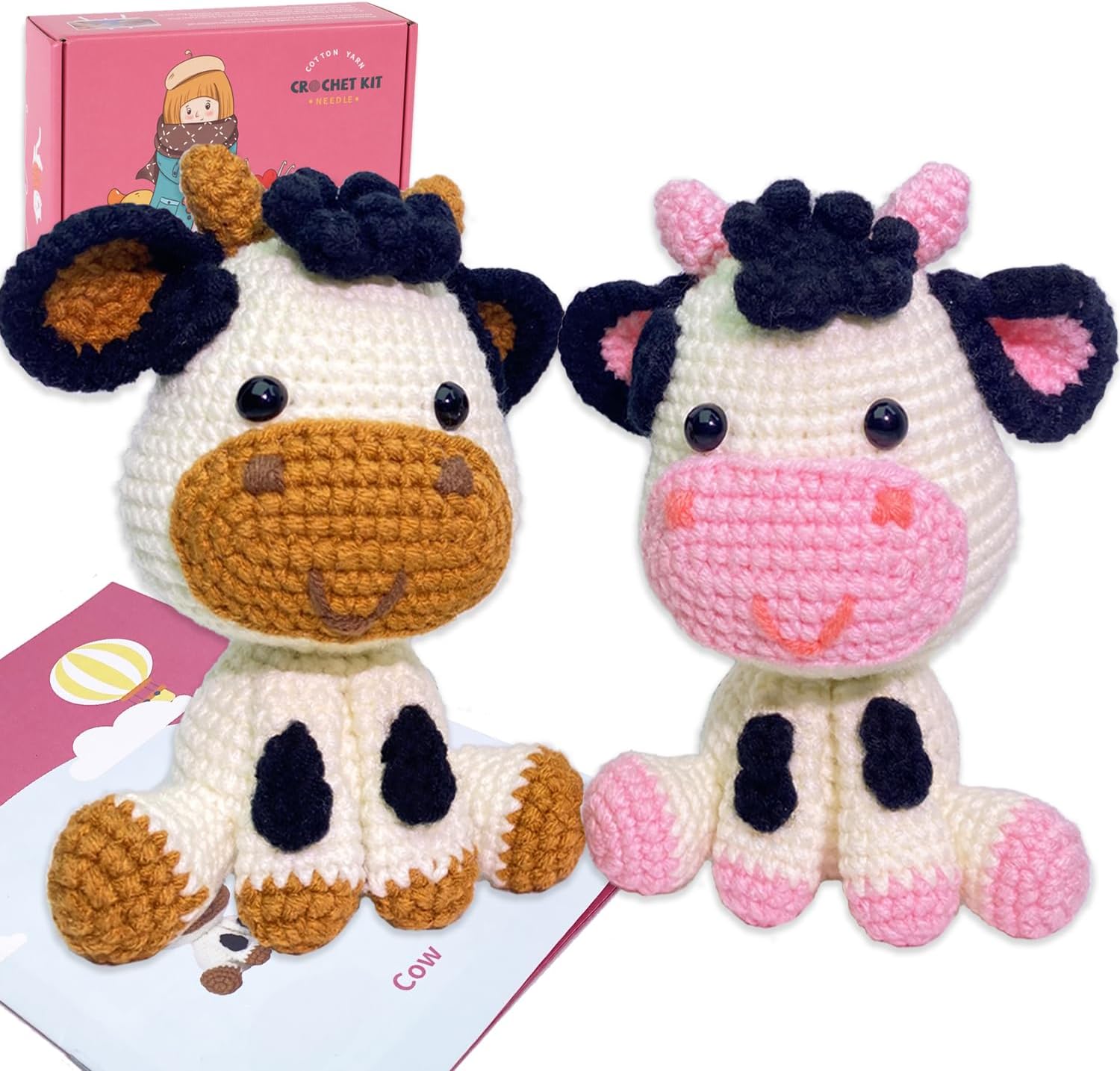 llyish Crochet Kit for Beginners 2pcs Beginner Crochet Kit for Adults with Step-by-Step Video Tutorials, DIY Crochet Animal Cow Kits (Cow)