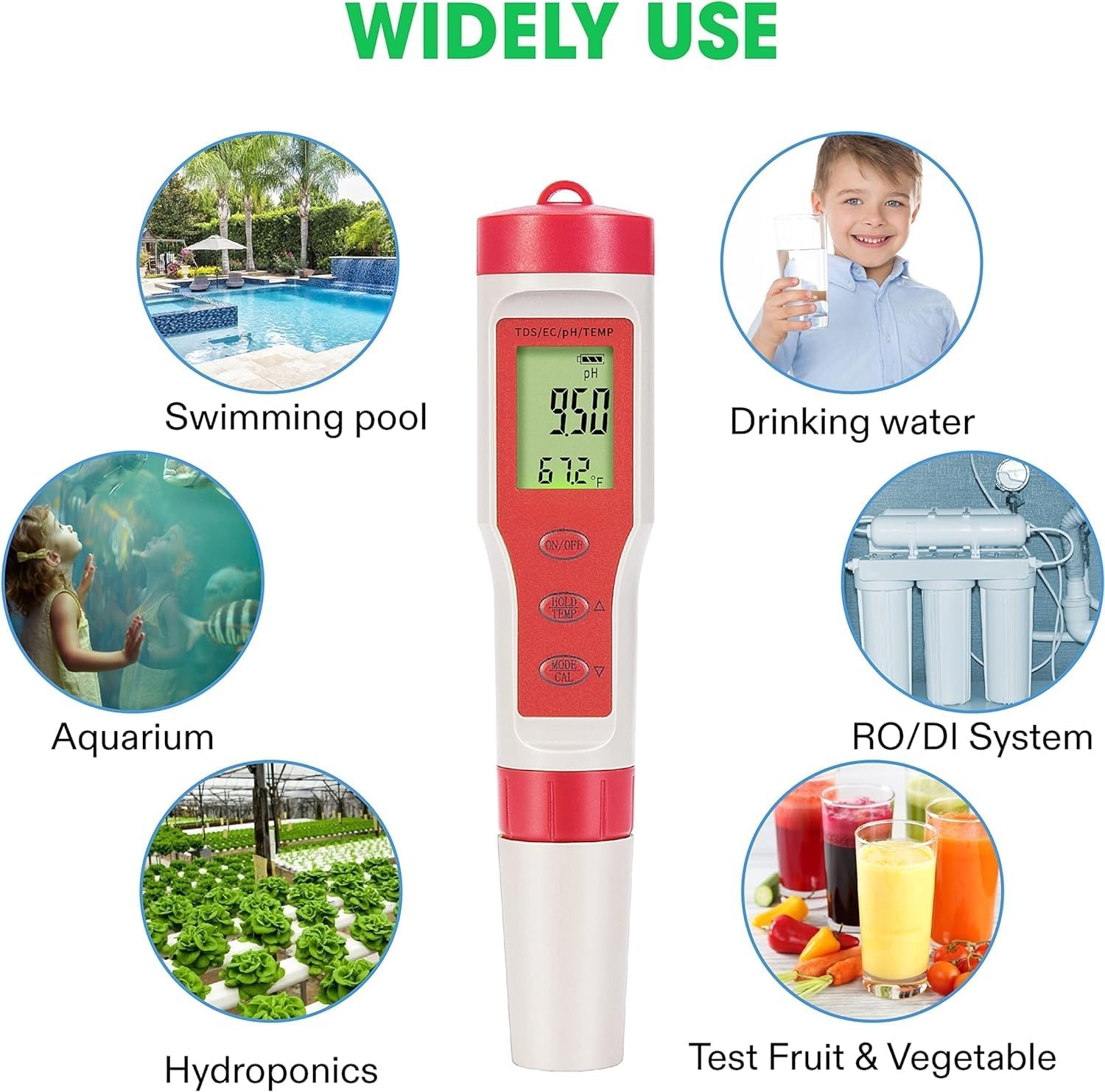 Real Instruments 4-IN-1 Water Quality Tester Pen Water Quality Analysis Instrument Waterproof PH/TDS/EC/Temperature Meter PH Meter TDS Meter With ATC Digital - Image 9 thumbnail