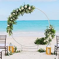 Vista 6 de Soporte redondo de arco de globos, de metal, para arco de boda, círculo de globos, soporte de telón de fondo con base de doble barra para jardín