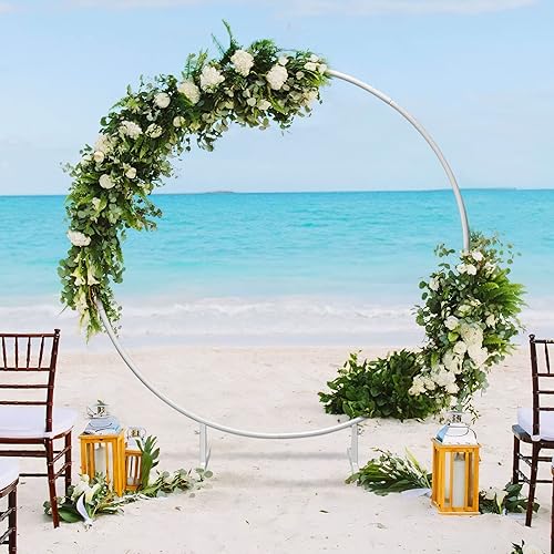 Miniatura 6 de Soporte redondo de arco de globos, de metal, para arco de boda, círculo de globos, soporte de telón de fondo con base de doble barra para jardín,