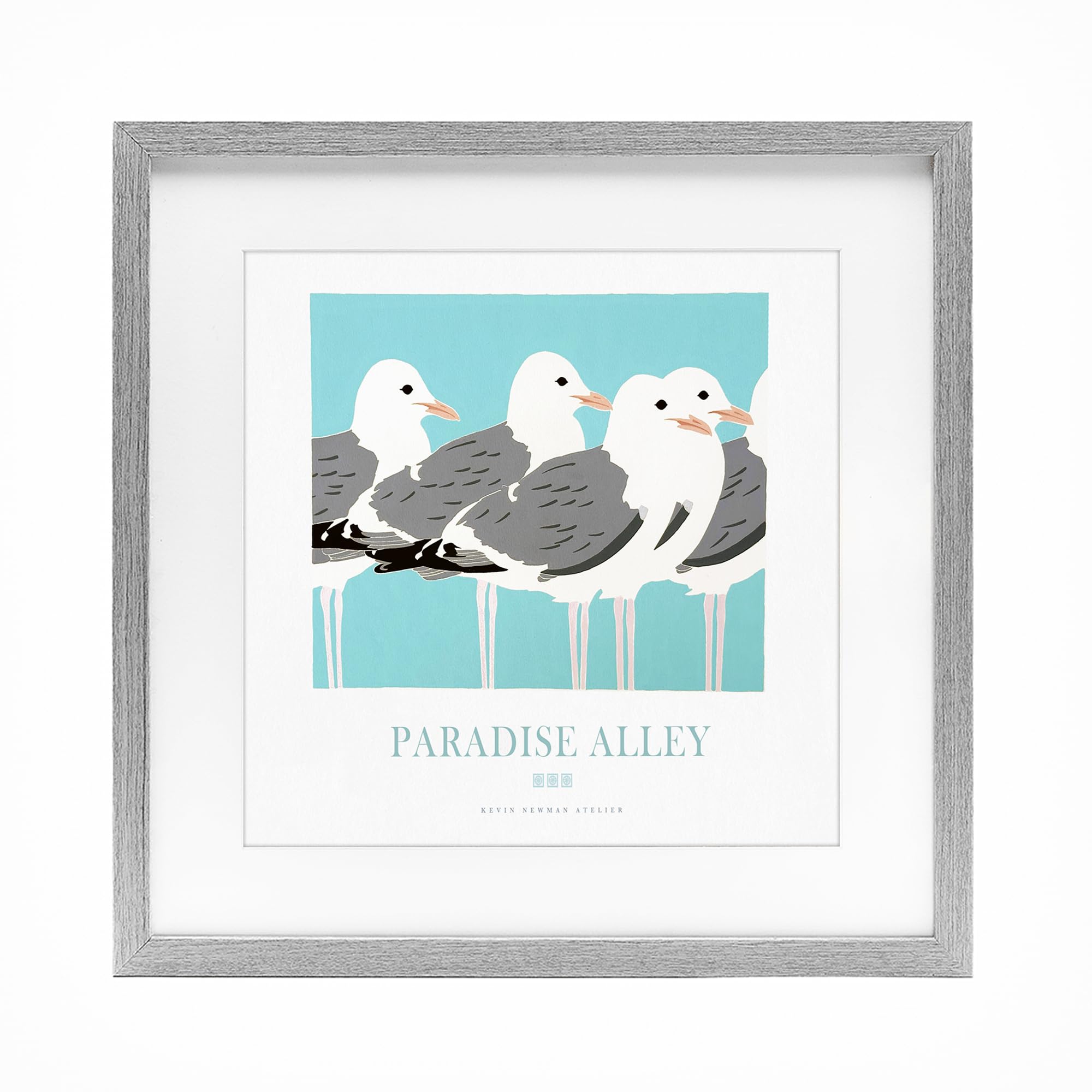 Stupell Industries 'Paradise Alley Seagull Gathering', Framed Print Under Glass, Gray, 16 x 16 Inches, Easy to Hang and Sturdy, Made in USA, by Jadei Graphics