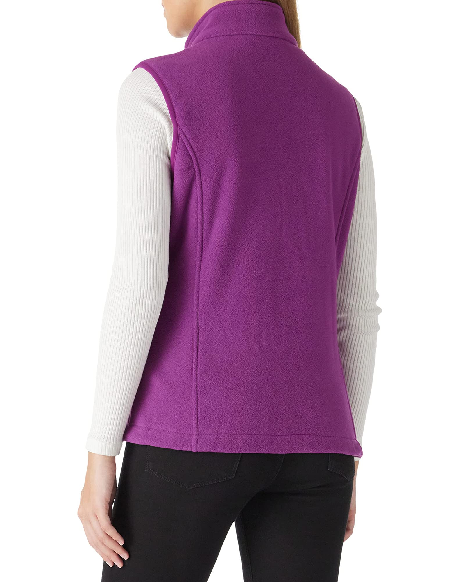 Outdoor Ventures Chaleco de forro polar para mujer, chaqueta suave sin mangas con bolsillos con cremallera, chaleco deportivo para correr de primavera y otoño, chaleco de forro polar para mujer