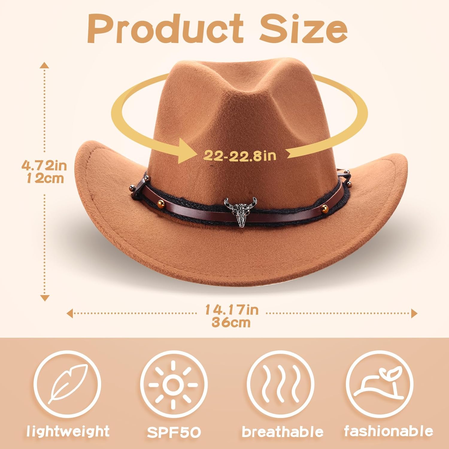 Foaincore 4 Pcs Cowboy Hat for Women Men Western Cowboy Cowgirl Hat with Belt Buckle Wide Brim Travel Cap for Halloween - Image 2