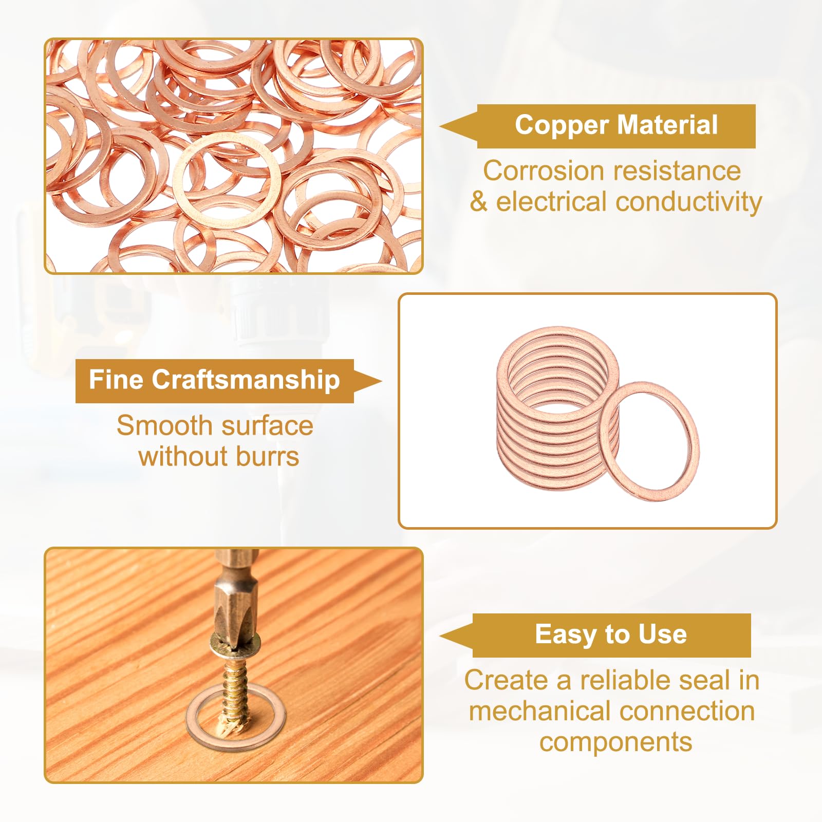 PATIKIL M14 Copper Washer Sealing Ring - Image 3
