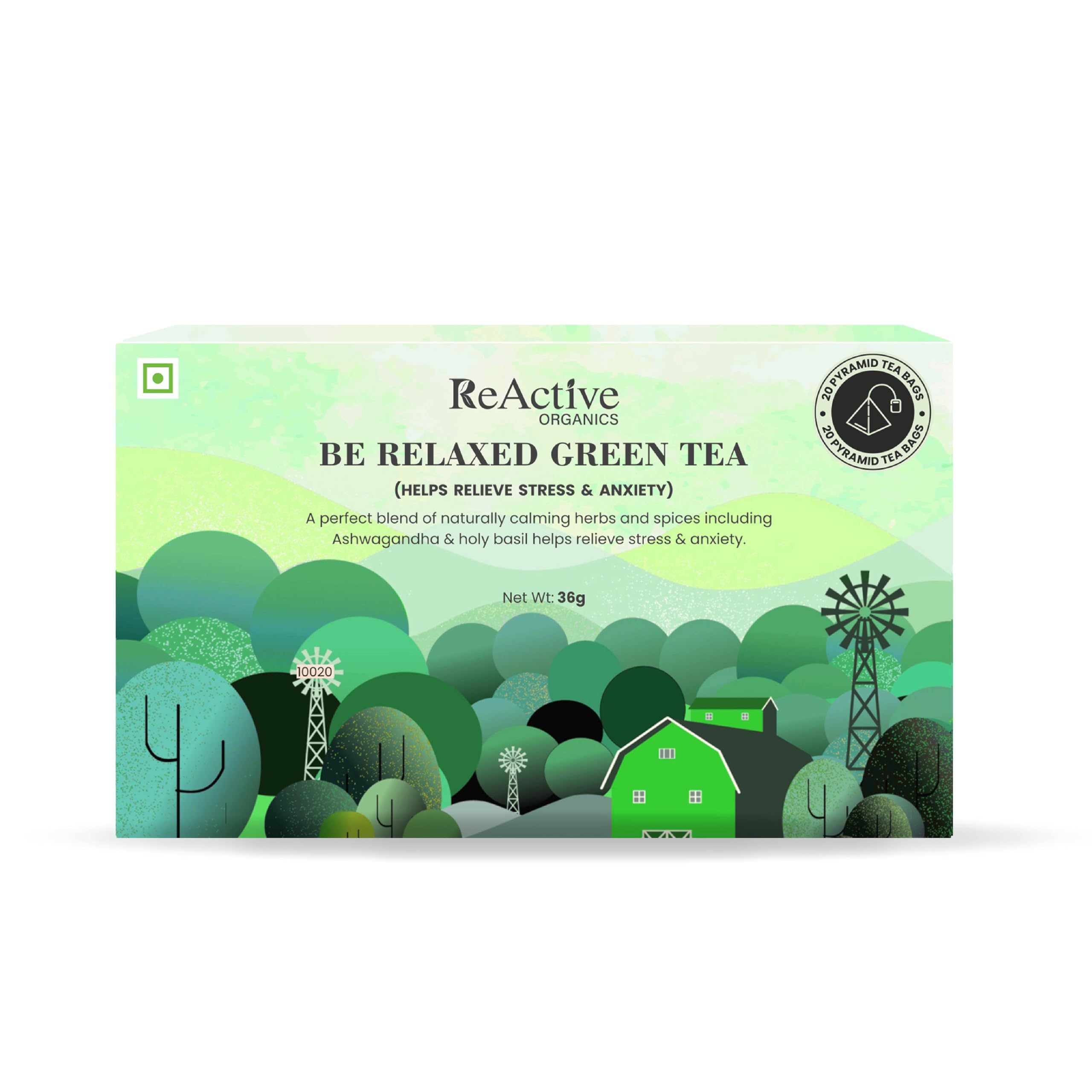 ReActive Organics - Be Relaxed Green Tea | For Stress & Anxiety | Ashwagandha, Lavender, Turmeric, Holy Basil, Black Pepper, Lemongrass, Rose Petals | 100% Natural Ingredients (B0BG8MDLPD) Amazon Price History, Amazon Price Tracker