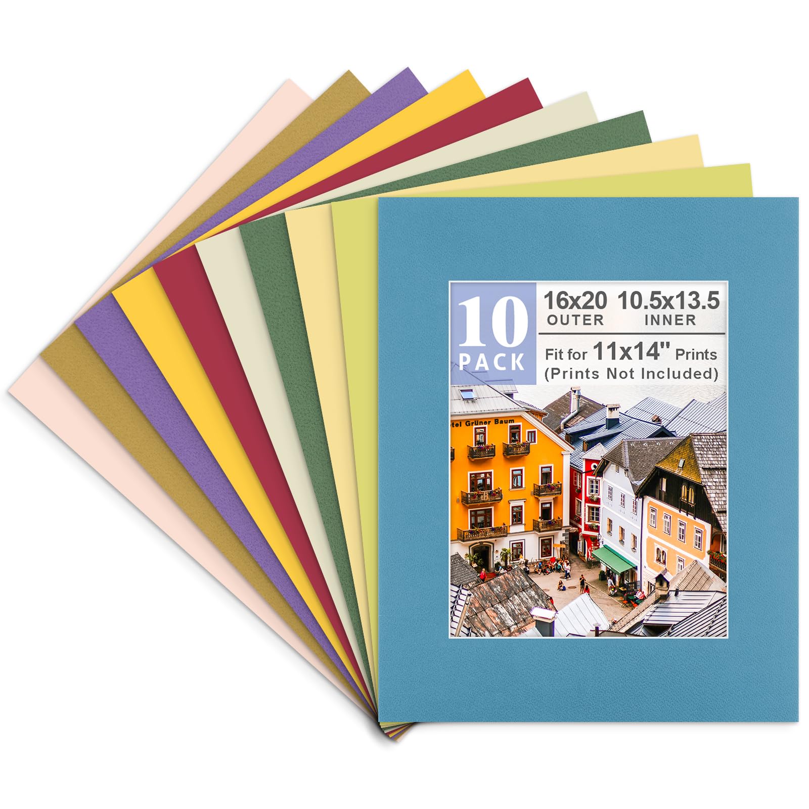 Golden State Art, 10 Pack 16x20 Mix Color Picture Mat for 11x14 Photos