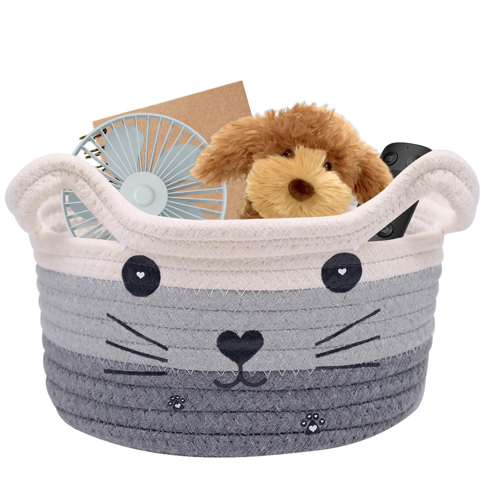 inheming Cute Cat Toy Basket, Cotton Rope Basket, Cat Basket Storage ,Woven Basket Organizer