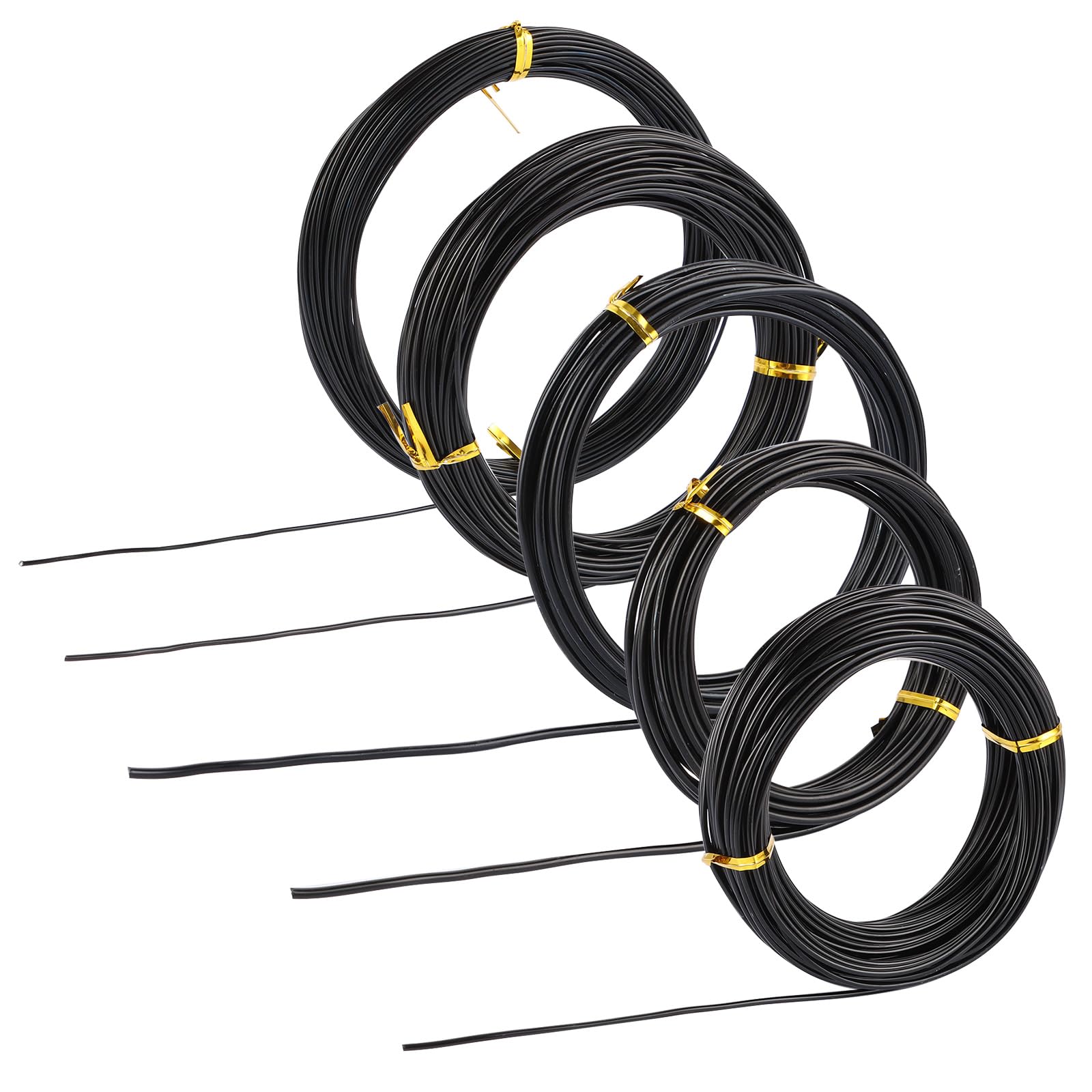 Fil Métallique pour l'Artisanat, 5 Tailles Fil aluminium (1 mm, 1,5 mm, 2,0 mm, 2,5 mm, 3,0 mm), Noir Fil de Fer, Fil de Bonsaï en Aluminium Anodisé pour Art Floral, Tissage (70 MèTres)