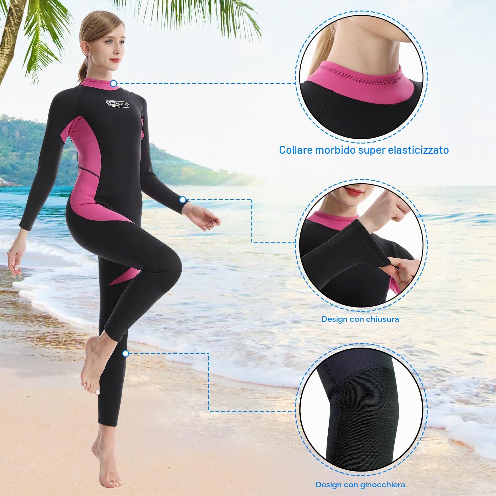 Gimilife Glimilife Mute Uomo Donna, Muta sub Shorty Uomo 3mm/Muta Intera in Neoprene da Donna Corpo Intero in Acqua Fredda Mantieniti al Caldo per Immersioni Surf Snorkeling Kayak, GMWS-2024