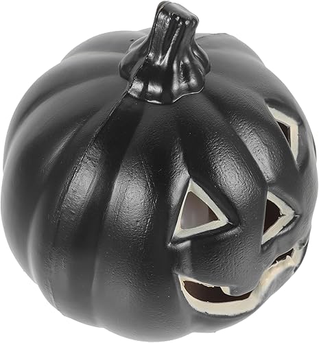 Miniatura 7 de Uonlytech Luces de calabaza de Halloween, funciona con pilas, luz negra sin llama, velas de calabaza para decoración de fiesta de Halloween (sin