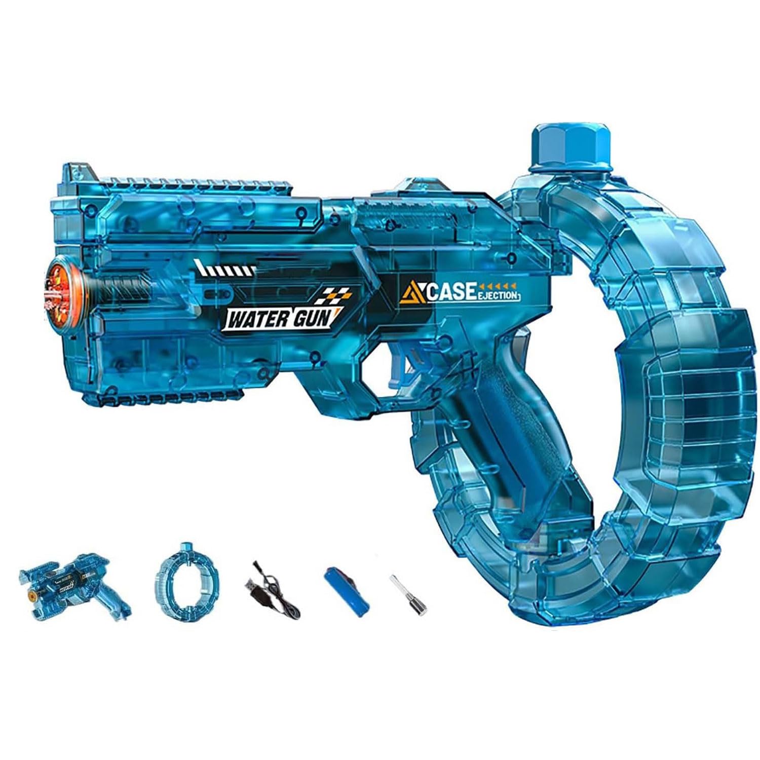 LED Electric Water Blaster, Space Energy Ring Design, Electric Water Gun for Adults Kids, Ultra-Long Range, Large Capacity Rechargeable Automatic Water Guns for Outdoor, Party, Swimming Pool (Blue)