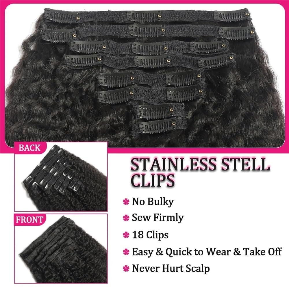 Przedłużanie włosów Przedłużki do włosów Kinky Straight Clip-in Clip-Ins Brazylijskie 100% przedłużki z Remy #1B(10inches,120g)