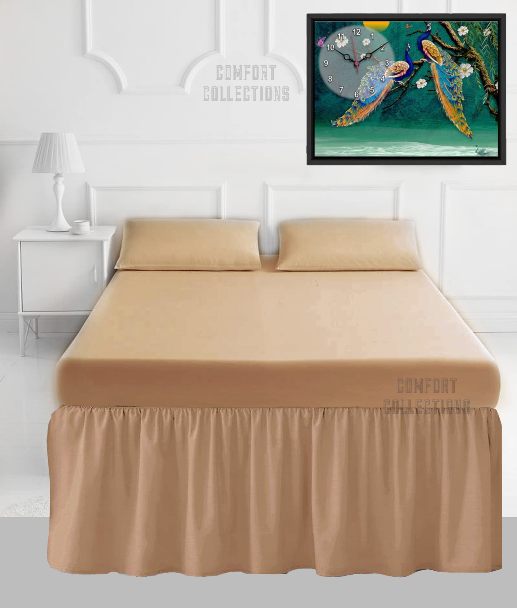 100% Poly Cotton Plain Dyed Percale Easy Care Sheets 16" Frilled Base Valance Sheet Latte Single