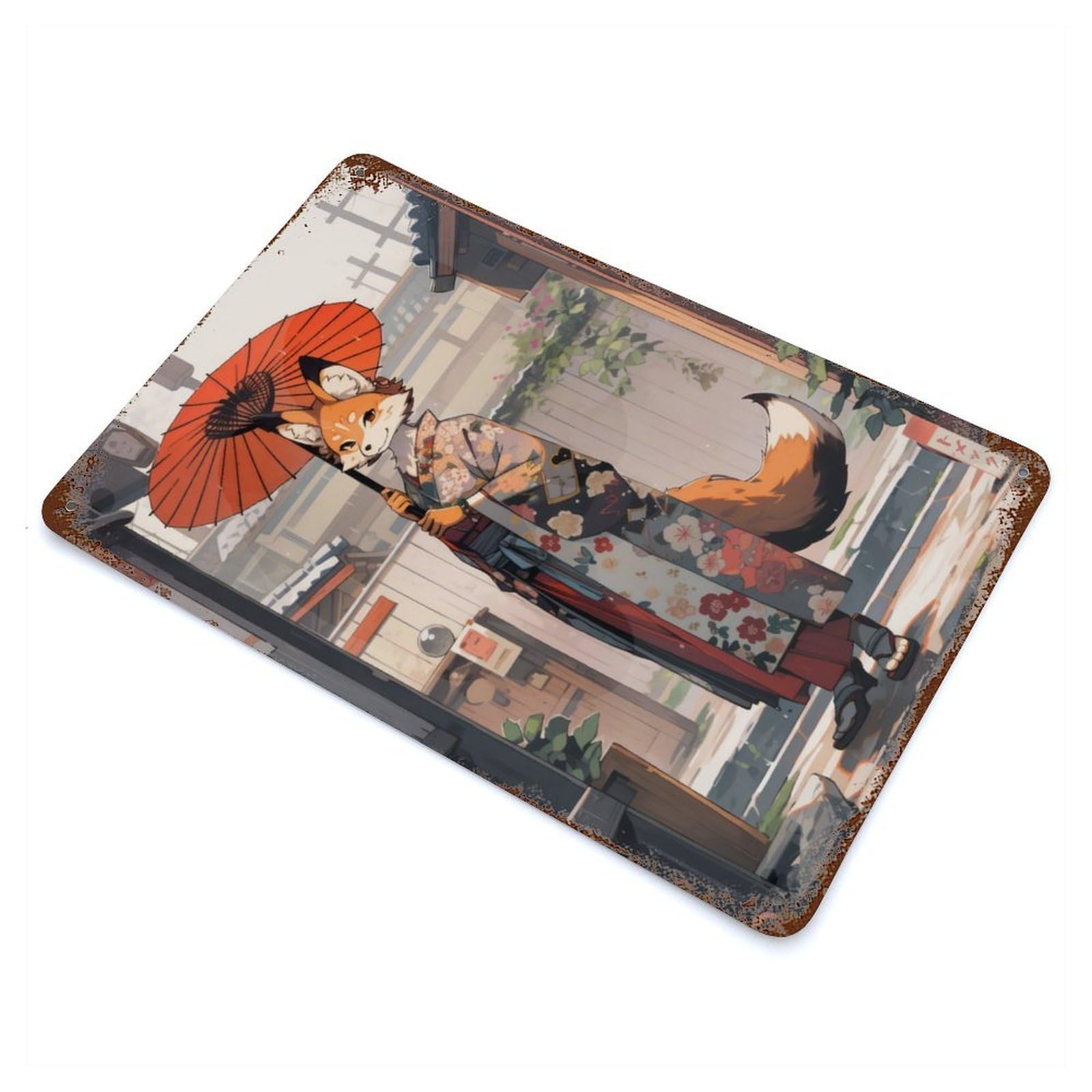 Retro Metal Sign with Red Panda Maiko Design 11.8"x7.9", for Pub, Kitchen And Man Cave Decor, Rustic Home Decor