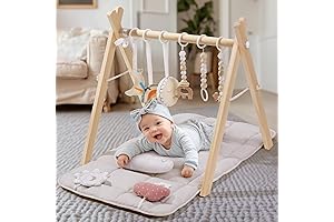 Foldable Wooden Play Gym: Natural Pinewood Activity Center for Infant Stimulation