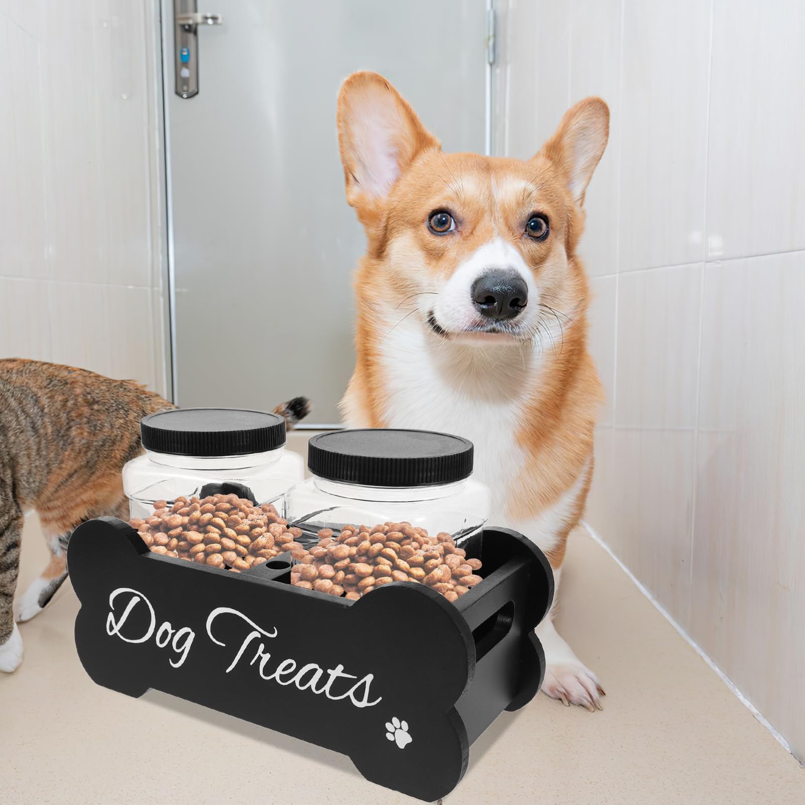 ABOOFAN Halter Für Hundesnack-leckerli-behälter Unterteilter Aufbewahrungshalter Aus Holz Tierfutter-snack-vorrat Mit Sicheren Verschlussmechanismus Großzügigem Fassungsvermögen Für Lecker
