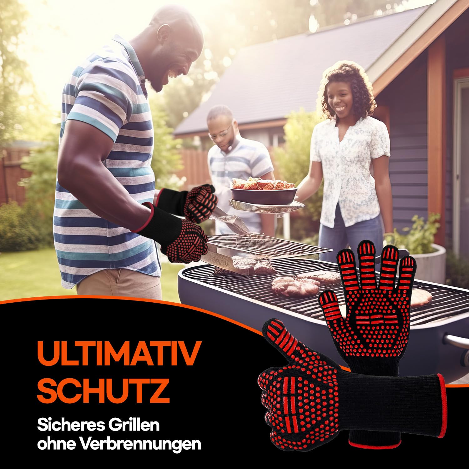 HubiCare Grillhandschuhe Hitzebeständige Feuerbeständige Ofenhandschuhe Handschutz Grillhandschuhe, 1772℉/800°C Hitzebeständige Ofenhandschuhe für Grill, Backofen, Kochen, Löten (Rot)