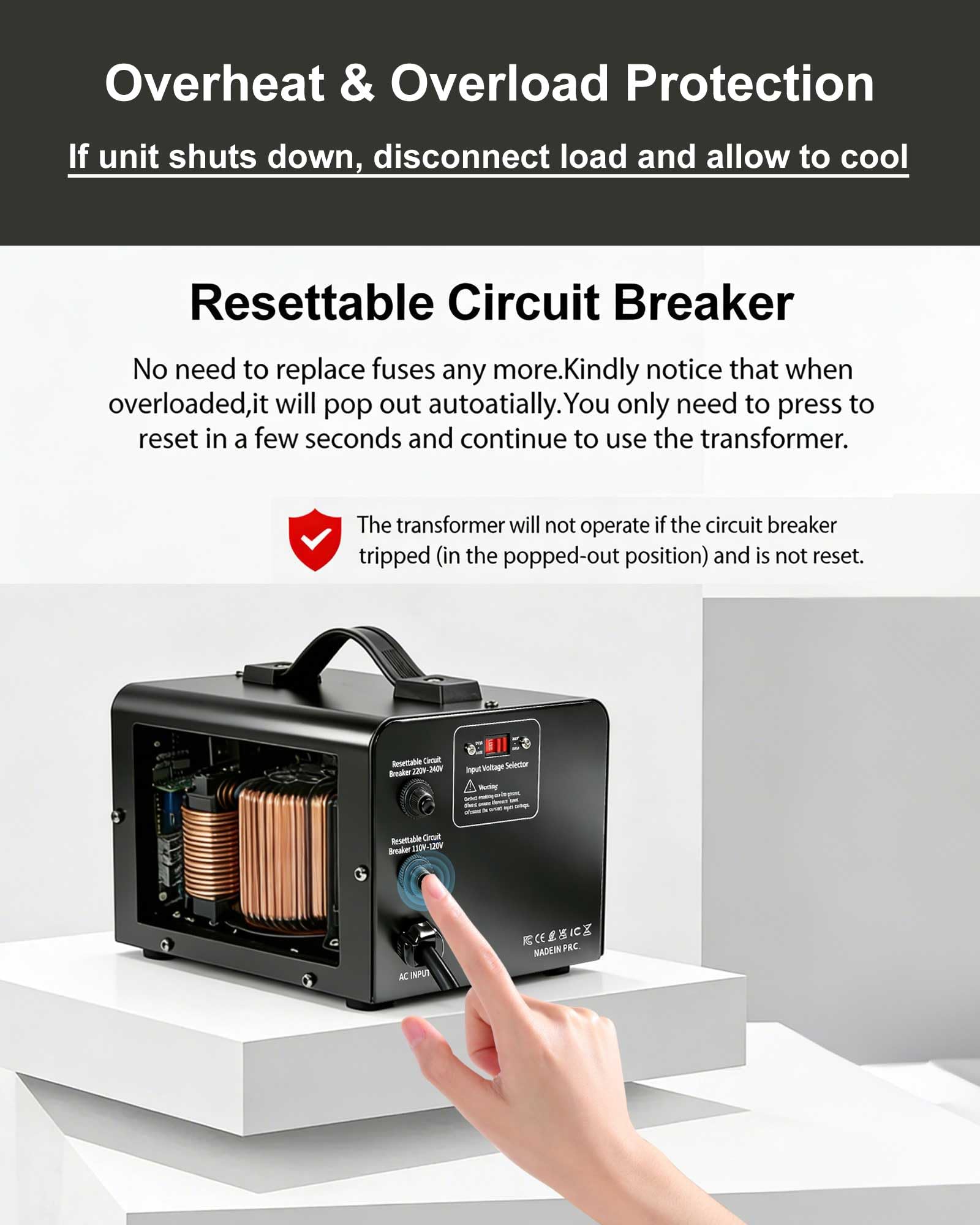 1500W 110V to 220V or 220V230V240V to 110V120V Power Converter | Step UpDown Voltage Transformer Converter for Use 220V Overseas AppliancesCircuit Breaker Protection product thumbnail 4