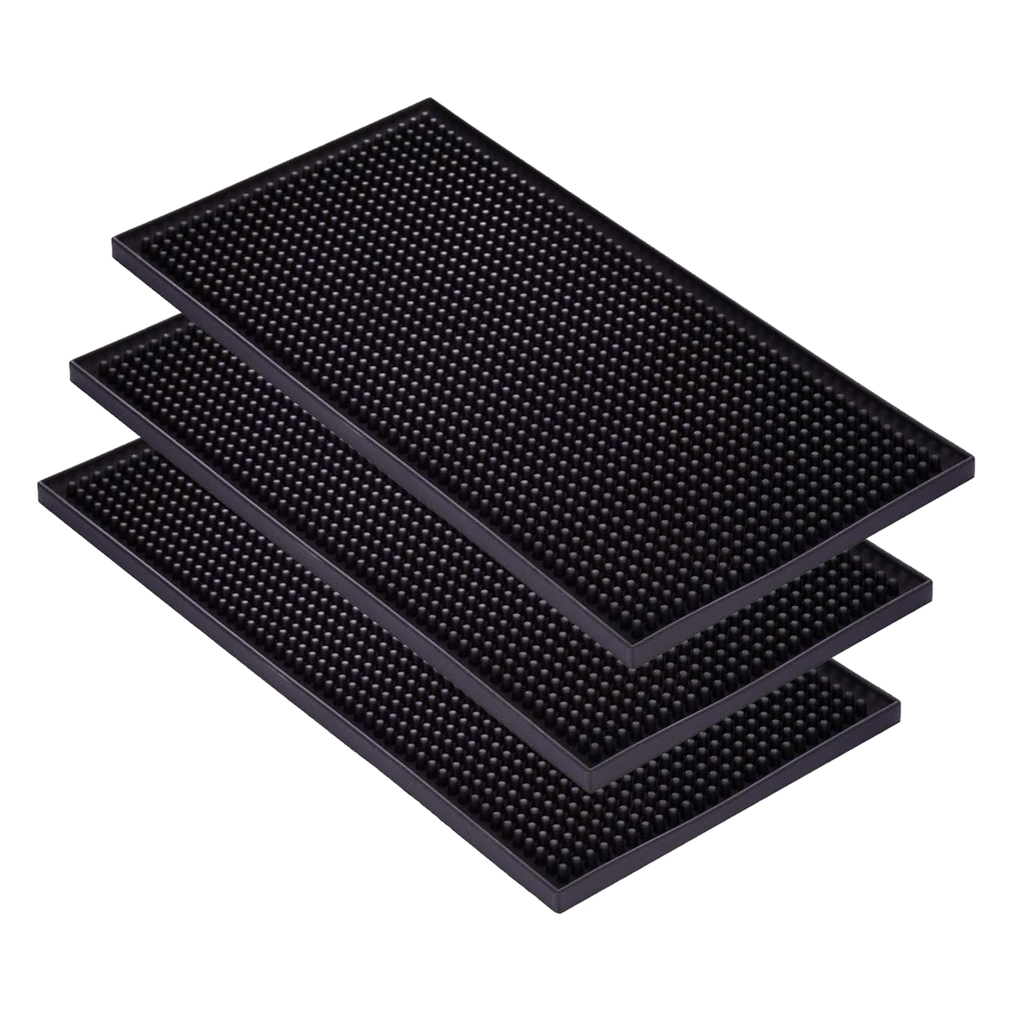 CiciIng Pack of 3 30 x 15 cm Bar Mat, Rubber Drying Mat, Tableware, Coffee Tamper Mat, Overflow Mat, Quick Drying for Bar, Kitchen, Cafe, Restaurants, Counter (Black)