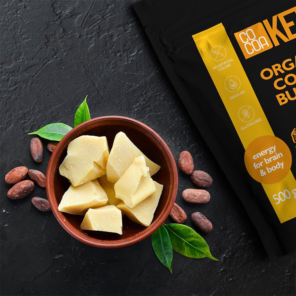 CO COA Kakaobutter Bio pour produits cosmétiques et chocolat, végétalien, sans gluten, sans gluten, sans OGM et huile de palme, Reines Kakaobutter bio pour céto chocolat, produits naturels