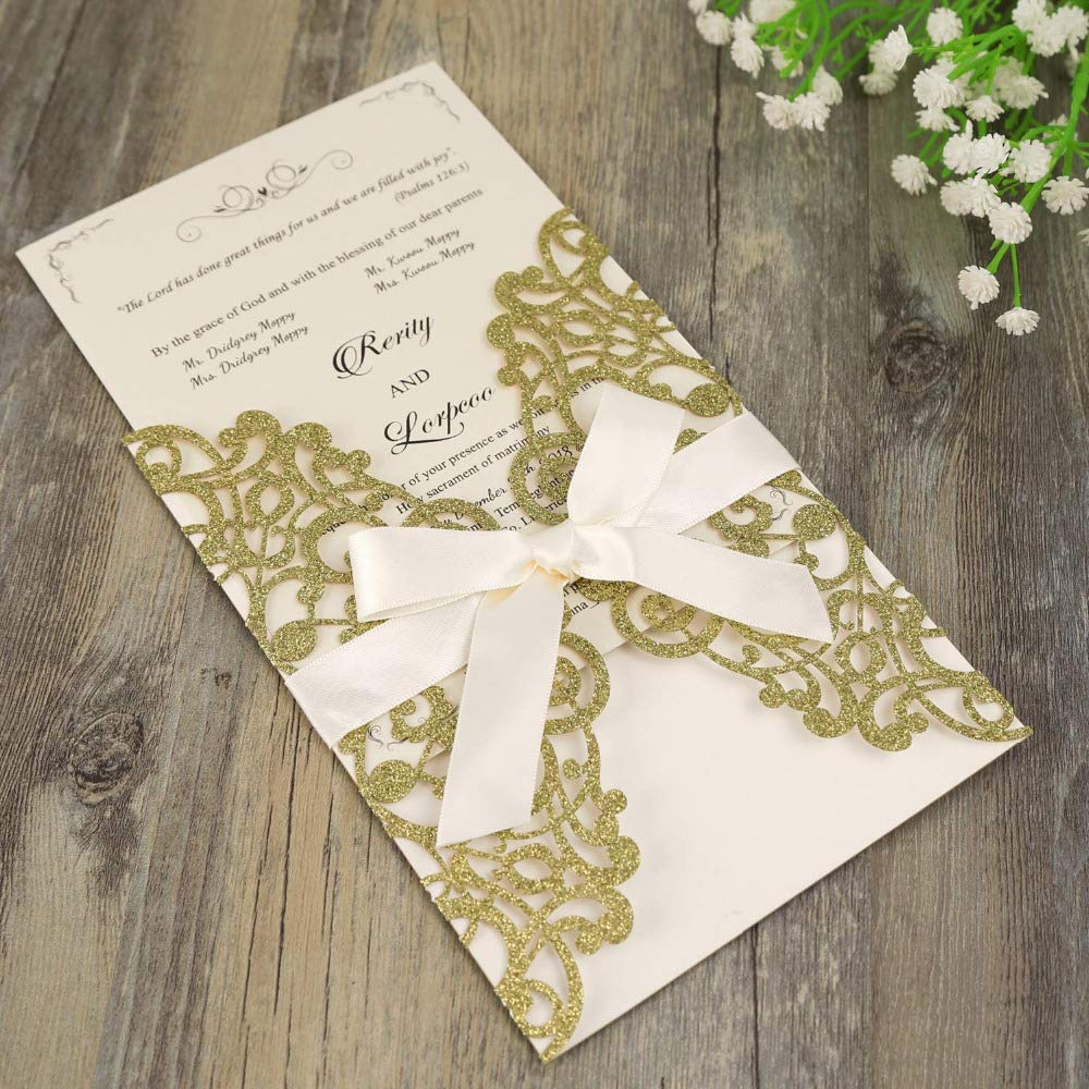 20 Biglietti Di Auguri Con Bustina E Sigillo - Taglio Laser, Carta Perla 250g, Per Matrimoni E Feste