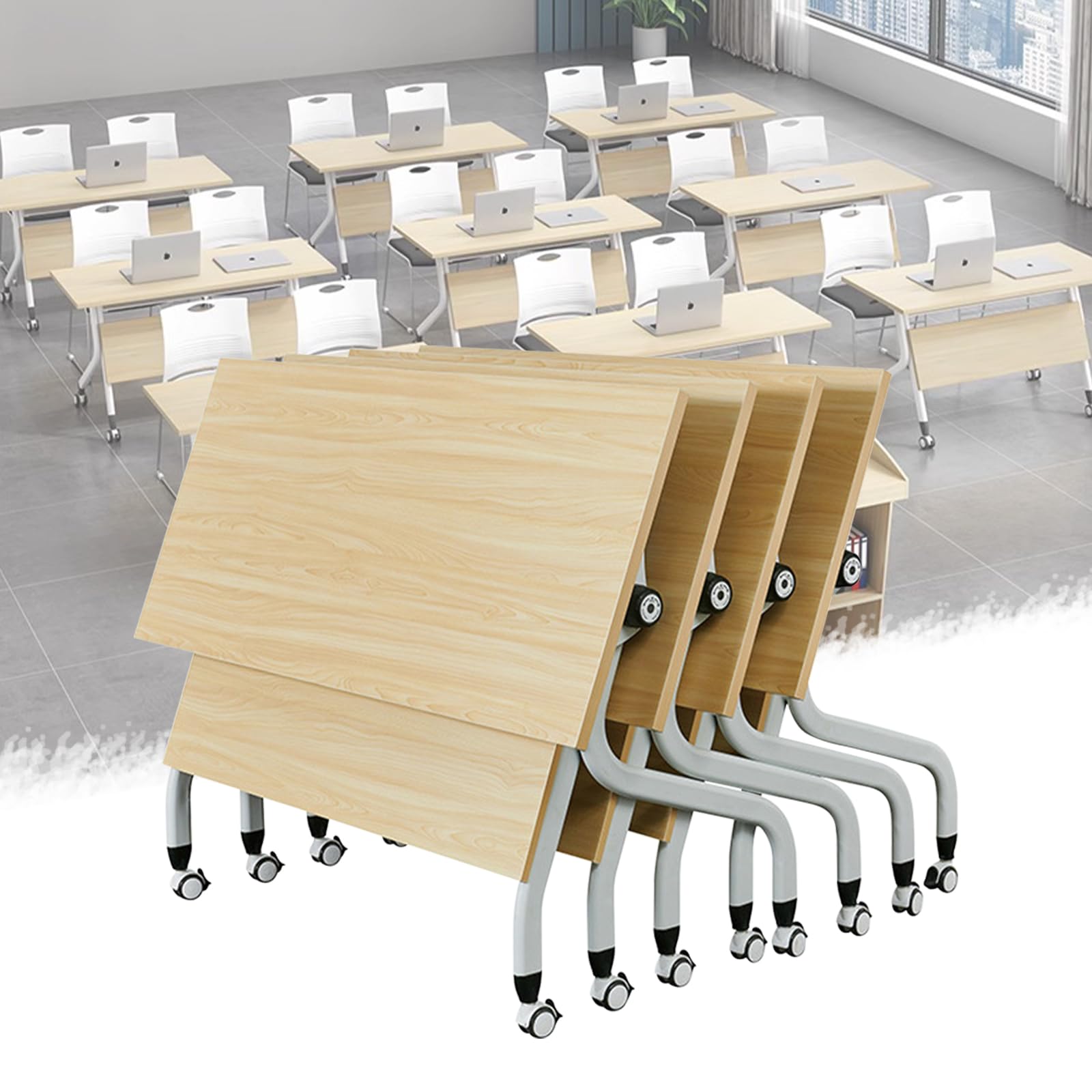 Nowoczesny składany stół konferencyjny z kółkami przenośny trening spotkanie seminarium lekcyjne stoły z klapką design mobilne meble biurowe (zestaw 4 47 x 19,6 cm 75 cm)