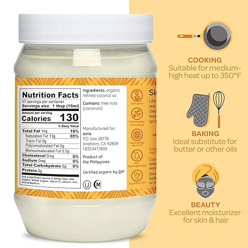 Miniatura 2 de Aceite de coco orgánico refinado para cocinar hornear y belleza  Sabor y aroma neutro prensado en expulsor paquete de 2 29 onzas líquidas cada uno