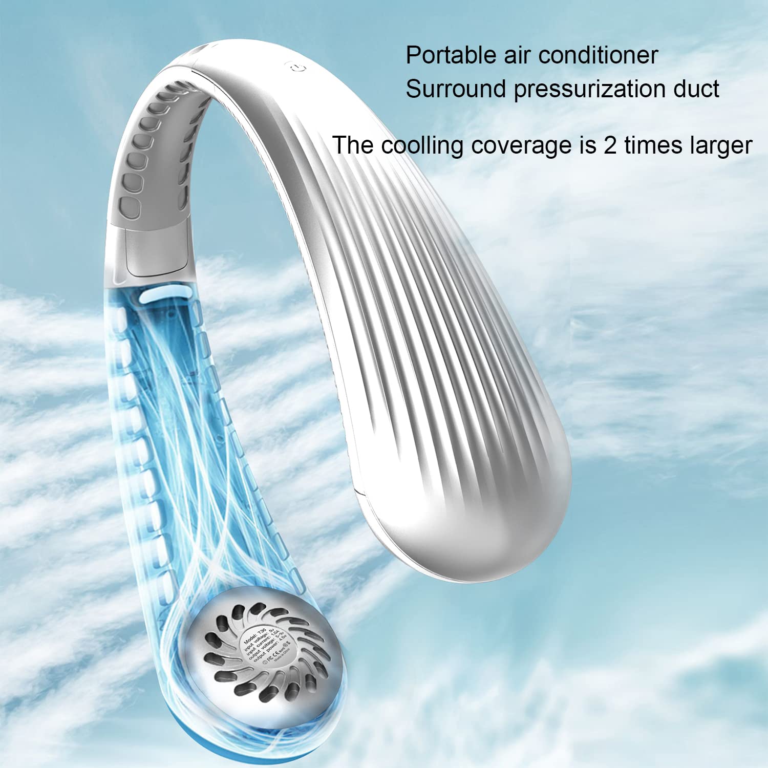 Ventilateur cou Portable,USB Ventilateur 4000mAh Rechargeable sans lame Silencieux personne Collier Ventilateur Nuque Refroidisseur 3 Vitesses, pour Bureau (Blanc)