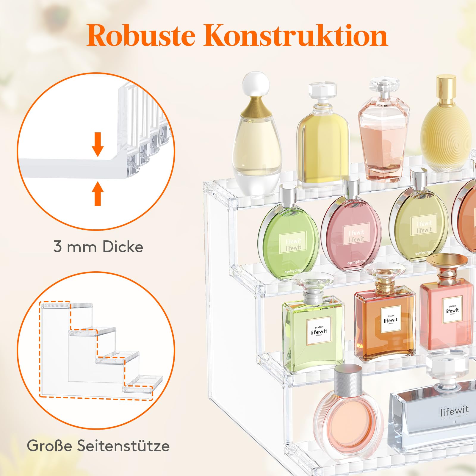 Lifewit 4-stufiger transparenter Parfümständer mit Gitter, Kunststoff Parfüm Organizer Auslage, Acryl Vitrine für Make-up, Cupcake, Dessert, Gewürz, Arbeitsplatte, Vanity, Dresser,2 Pack, 30,48 cm