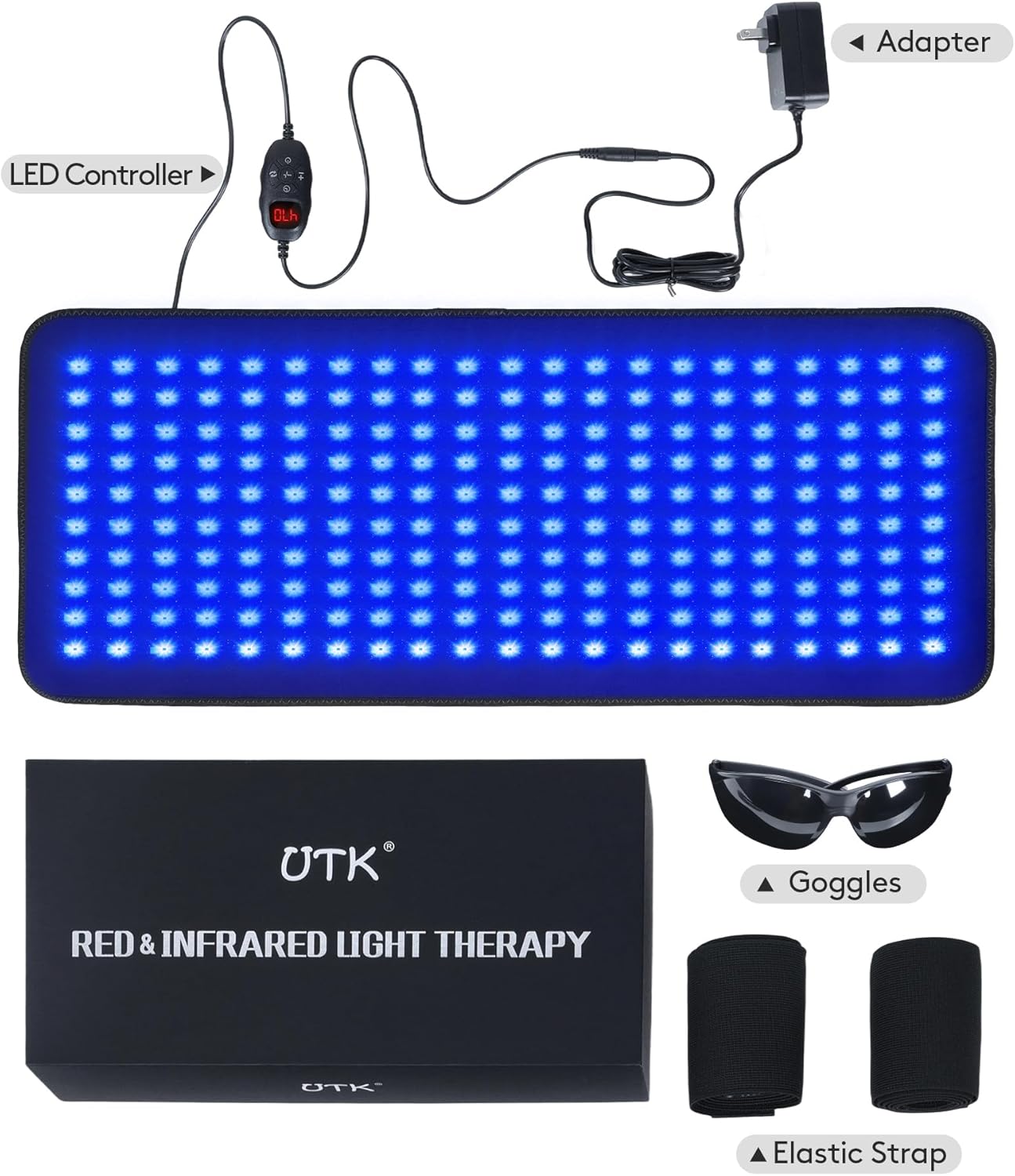 UTK 23" x 12" Large Red & Blue Light Therapy Pad for Body, 470nm 660nm 850nm Near Infrared Light Therapy Wrap for Back Shoulder Knee Muscle Joint, 210 pcs 3 in 1 LEDs, Adjustable Timer & Intensity - Image 8