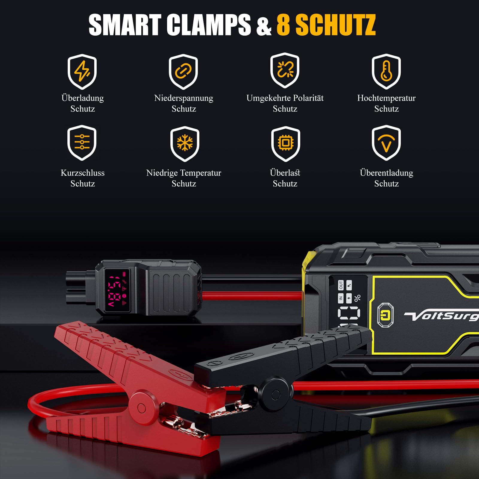Car Jump Starter, VoltSurge 6000A Jump Box (Up to 8L Diesel or All Gas) 12V Portable Booster Battery Starter QC3.0 Jump Starter LED Torch, USB Connection for Smartphone