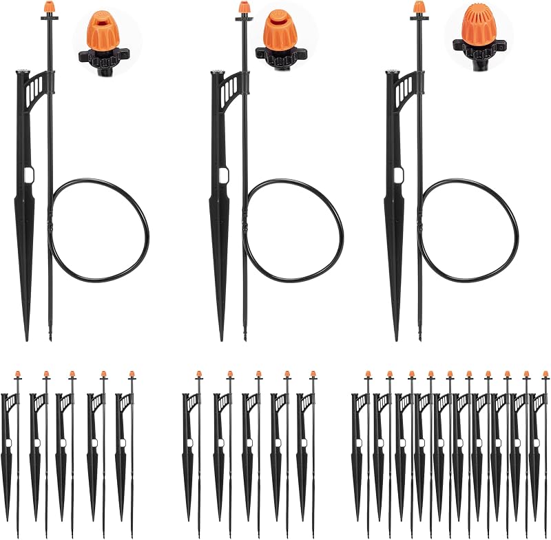20 Sets 90/180/360 Degree Irrigation Sprinkler Heads with Stake | Drip Micro Spray Emitters with 1/4" Irrigation Tubing on Riser Stake,Micro Sprinkler Assembly for Garden Watering System