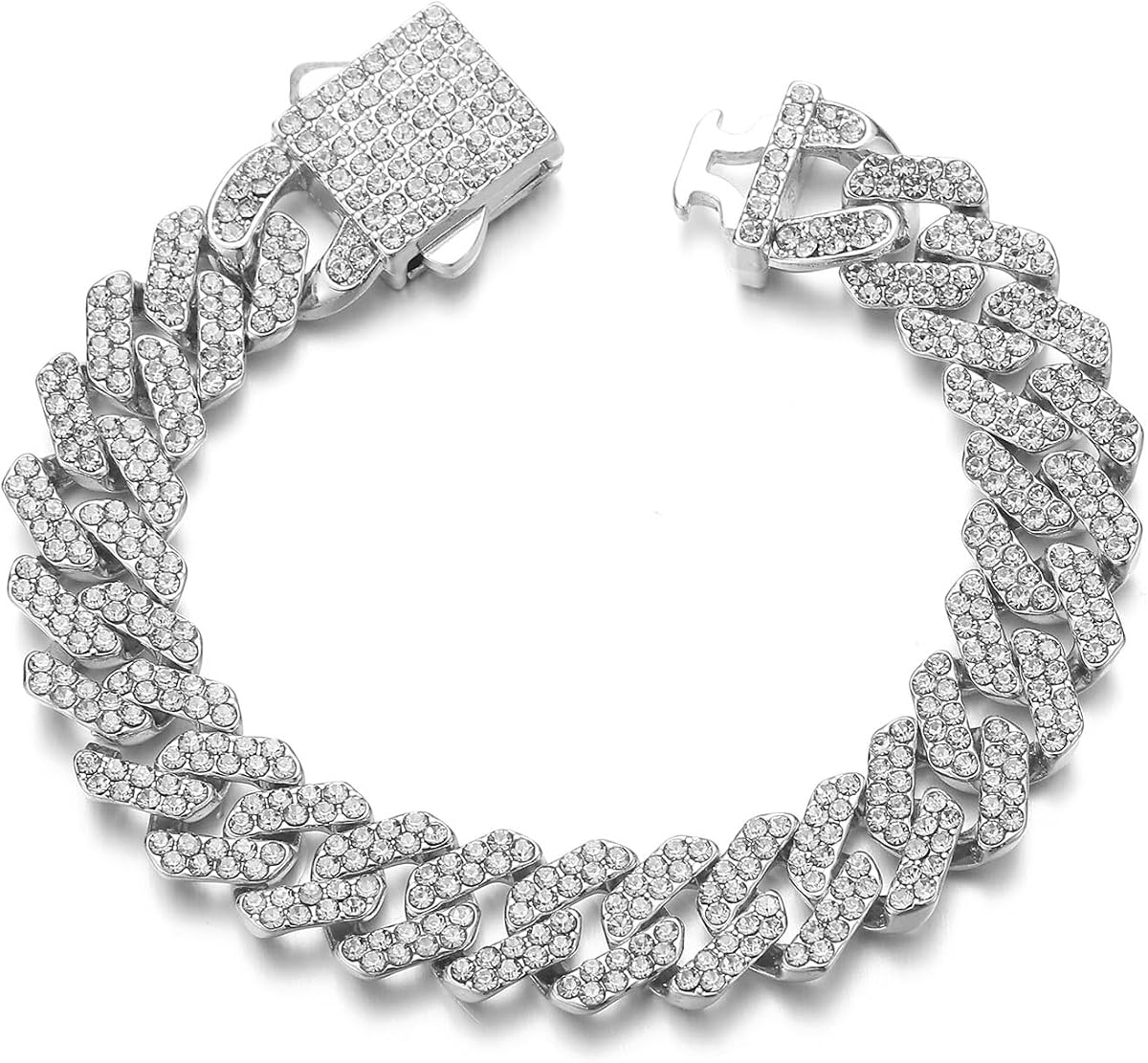 HIPBLING Cuban Link Bracelet for Women Miami Cuban Bracelet 12mm Pink Rhinestones Silver Plated Iced Out Bracelets Bling Hip Hop Jewelry for Womens Gift