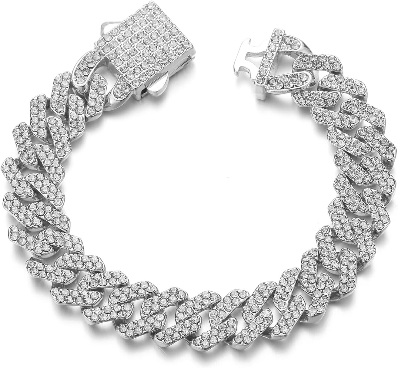 Cuban Link Bracelet for Women Miami Cuban Bracelet 12mm Pink Rhinestones Silver Plated Iced Out Bracelets Bling Hip Hop Jewelry for Womens Gift