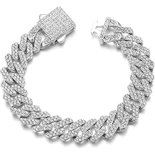 HIPBLING Cuban Link Bracelet for Women Miami Cuban Bracelet 12mm Pink Rhinestones Silver Plated Iced Out Bracelets Bling Hip Hop Jewelry for Womens Gift