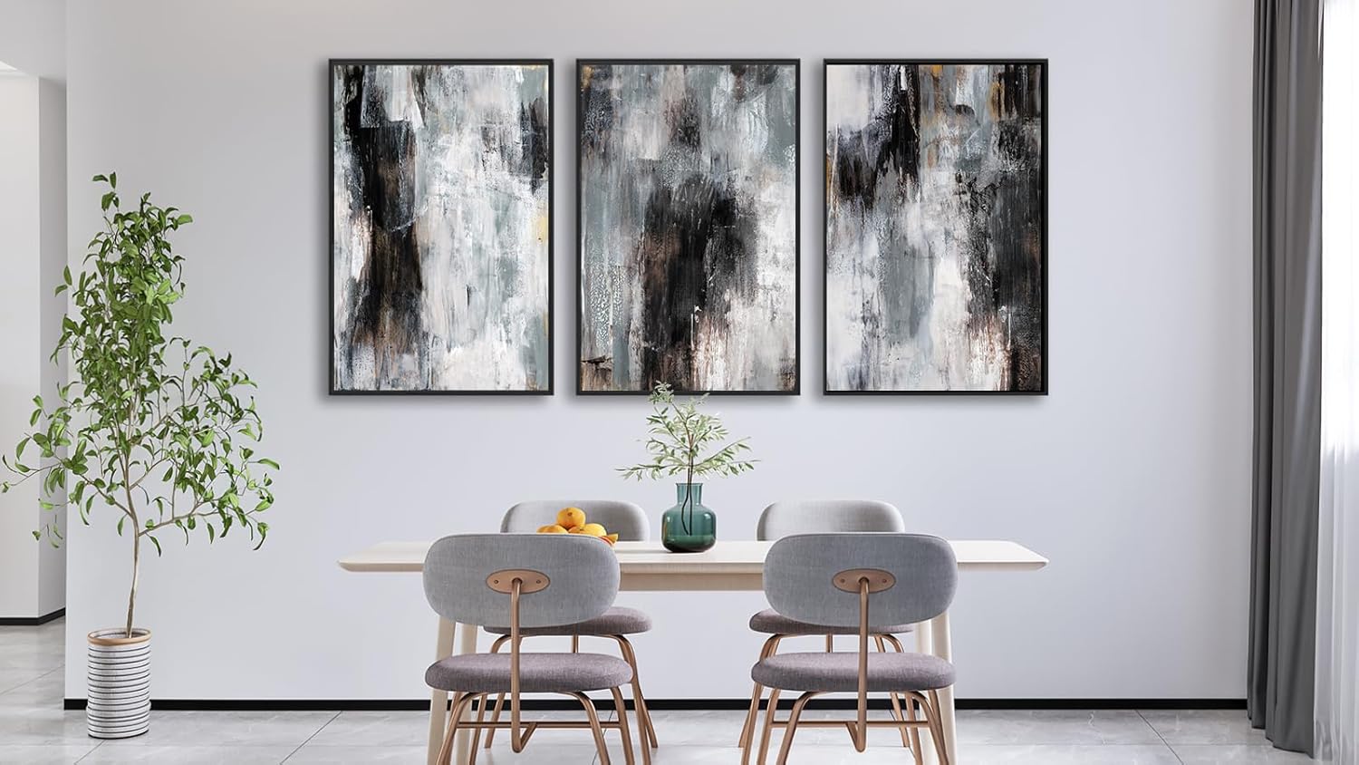 Large Framed Abstract Wall Art - Rustic Grayscale Painting Prints 24"x36" Set of 3, Minimalist Brushstroke Artwork Modern Industrial Canvas Pictures for Living Room Bedroom Office Decor