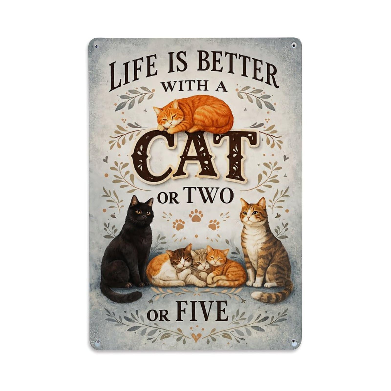 Jdfenggu Vintage Life Is Better With Cats Retro Metal Tin Sign, Metal Poster For Bar, Home, Man Cave, Kitchen, Laundry Room Art Decor 8X12 Inch