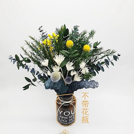 Amazon インテリア 永遠の花 ドライフラワー インテリア 花瓶付き ユーカリ グリーン葉 たんぽぽ 菊花 デージー 松かさ 木棉 造花 花束 生花 北欧 人工観葉植物 結婚式 ホーム 庭園 飾り 撮影 婚礼の儀式 おしゃれ 造花 オンライン通販