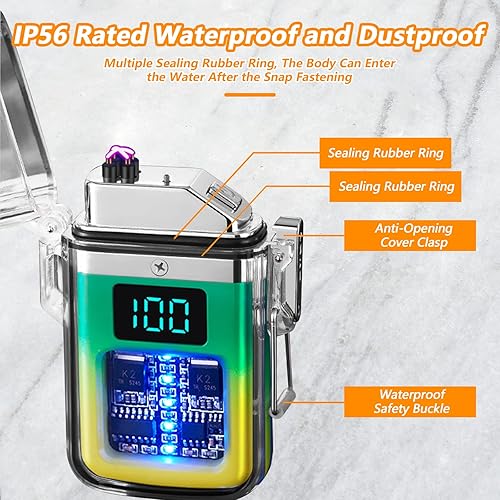 Miniatura 5 de BABOBIU Encendedor eléctrico de plasma, sin llama, resistente al viento, impermeable, encendedor de arco con chip inteligente para campamento,