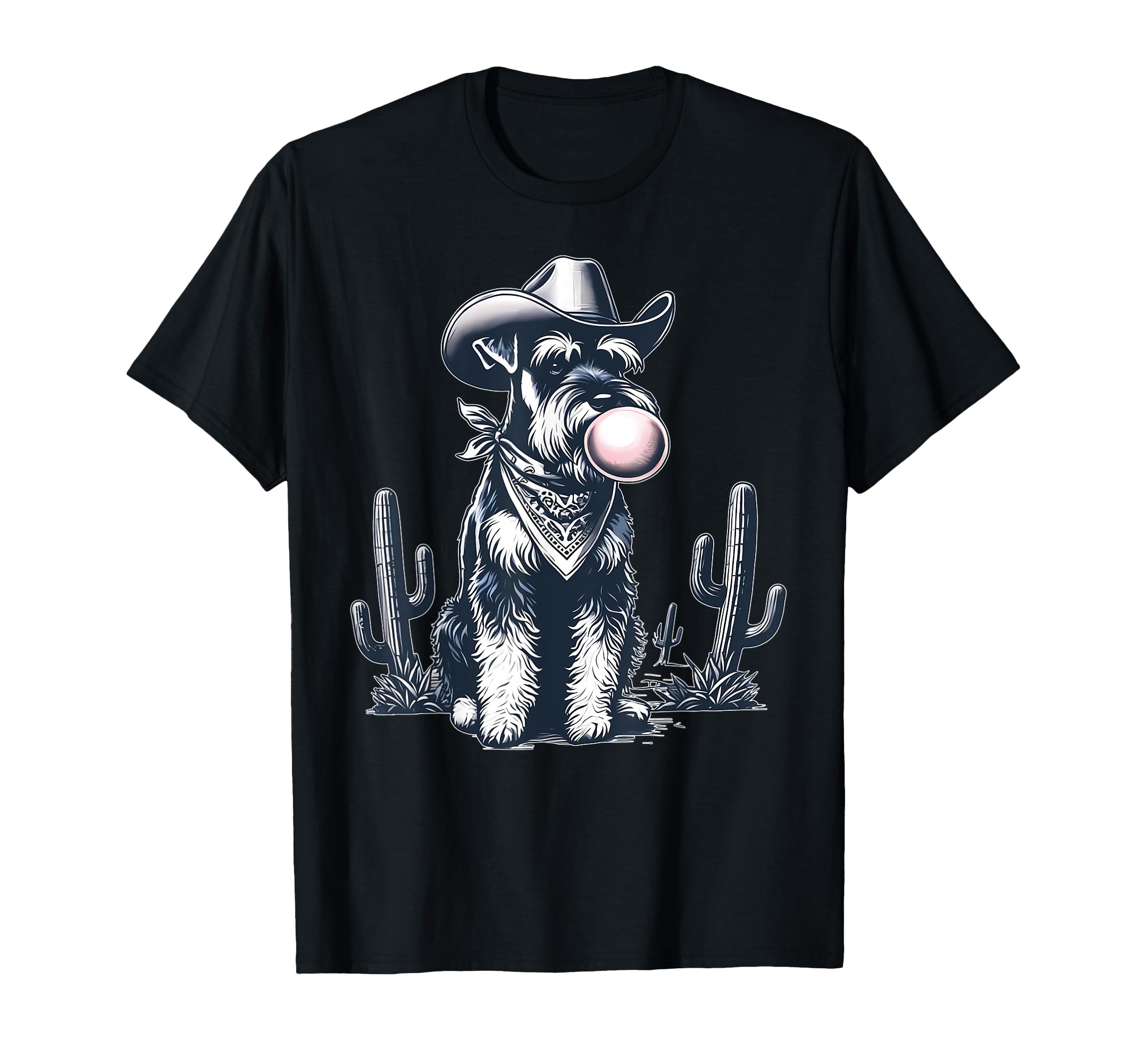 Retro Schnauzer Blowing a Bubble Cowboy UFO Rodeo Western T-Shirt