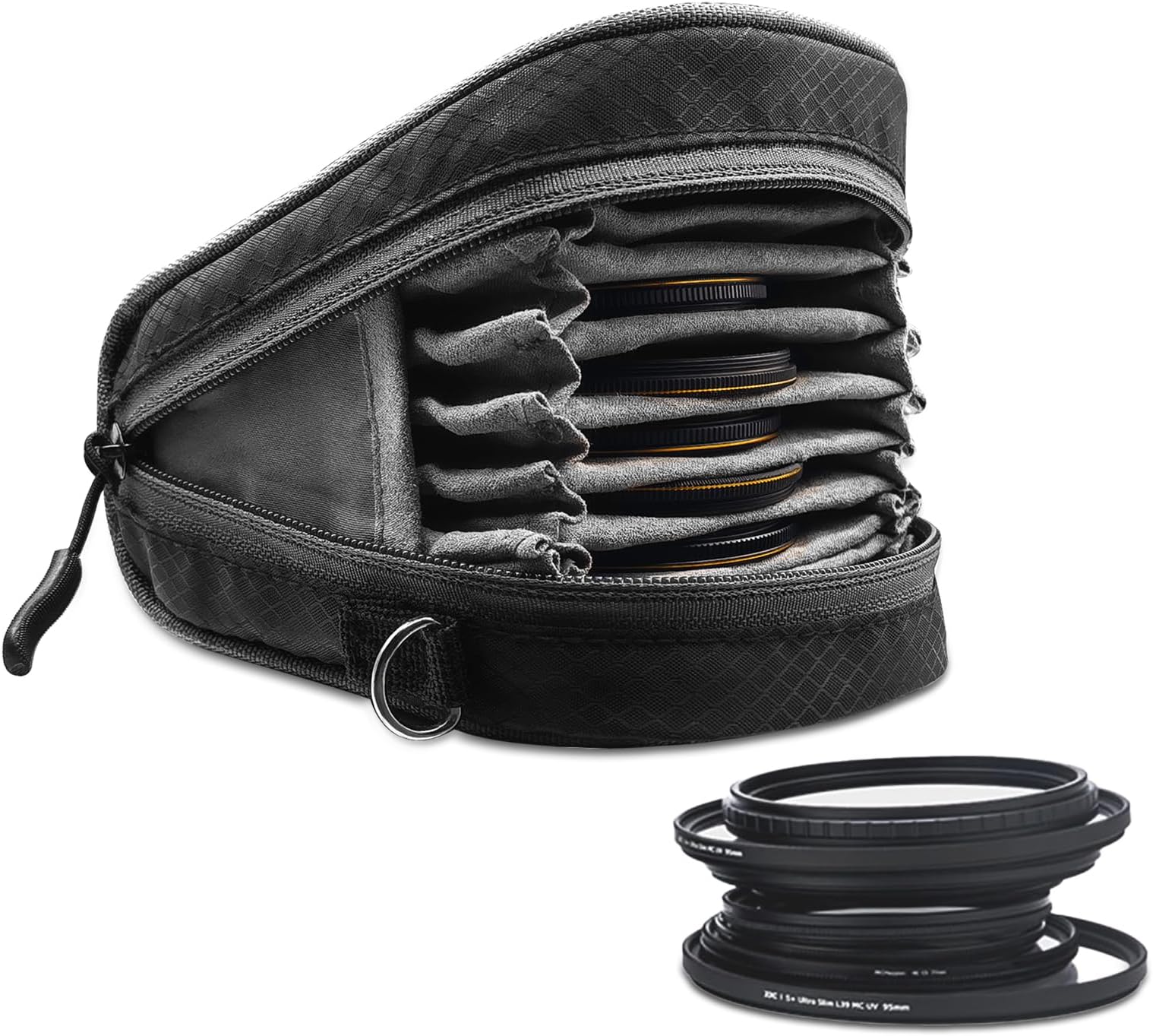 Camera Filter Bag - Detachable 8-Slot Lens Carry Case with Belt Loop Pouch - Water-Resistant & Dustproof Design for 37mm-95mm Filters
