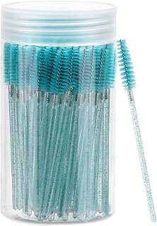 Tbestmax 100 Pack Disposable Mascara Wands, Crystal Eyebrow Spoolies Lash Brushes with Blue Container for Eyelash Extensions