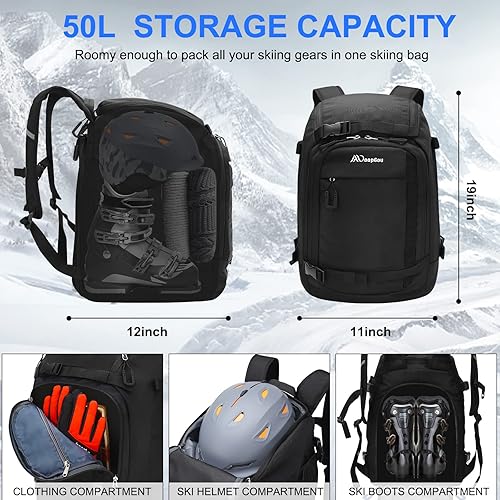 Miniatura 2 de MoopGou Bolsa para botas de esquí, mochila de viaje impermeable de 50 L para botas de esquí, casco de esquí, gafas, guantes, ropa y accesorios de