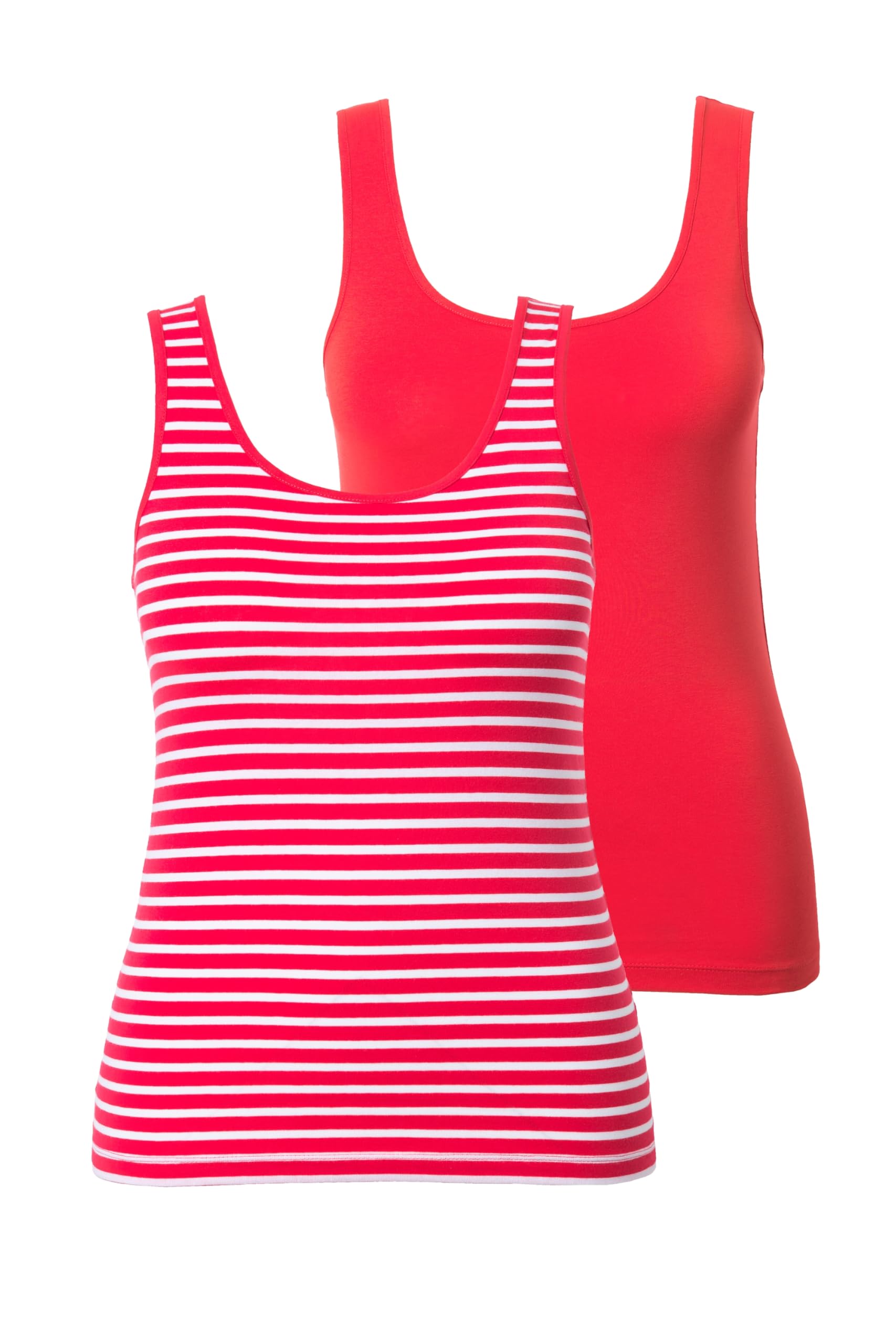 Ulla Popken Damen große Größen Übergrößen Plus Size Tanktops, 2er-Pack, Biobaumwolle, Ringel/Uni, Unterhemden 847051